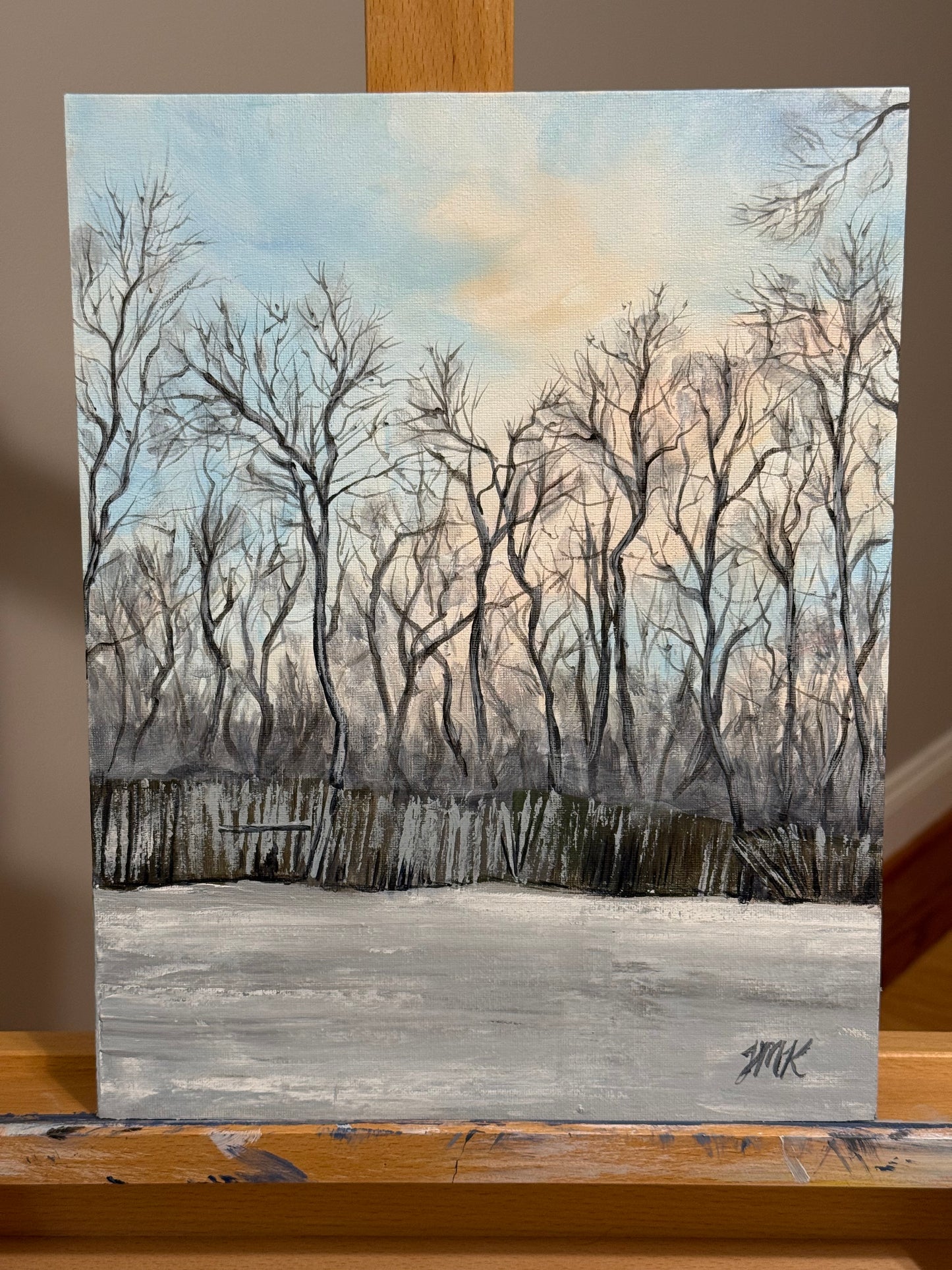 Winter Sunset Painting - 11x14" Original Acrylic Painting