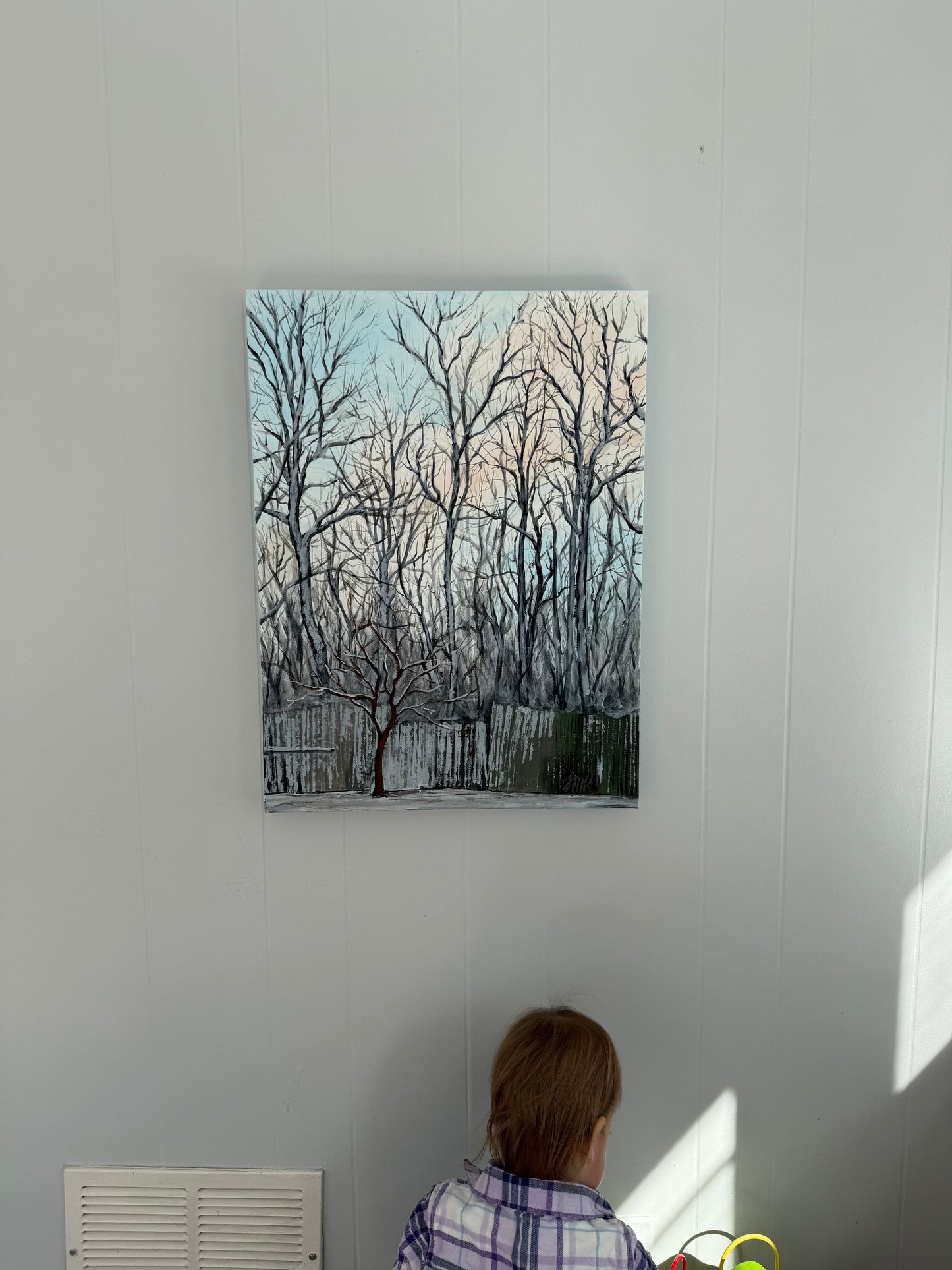 Winter Sunset in the Snow Original 18x24" Acrylic Painting