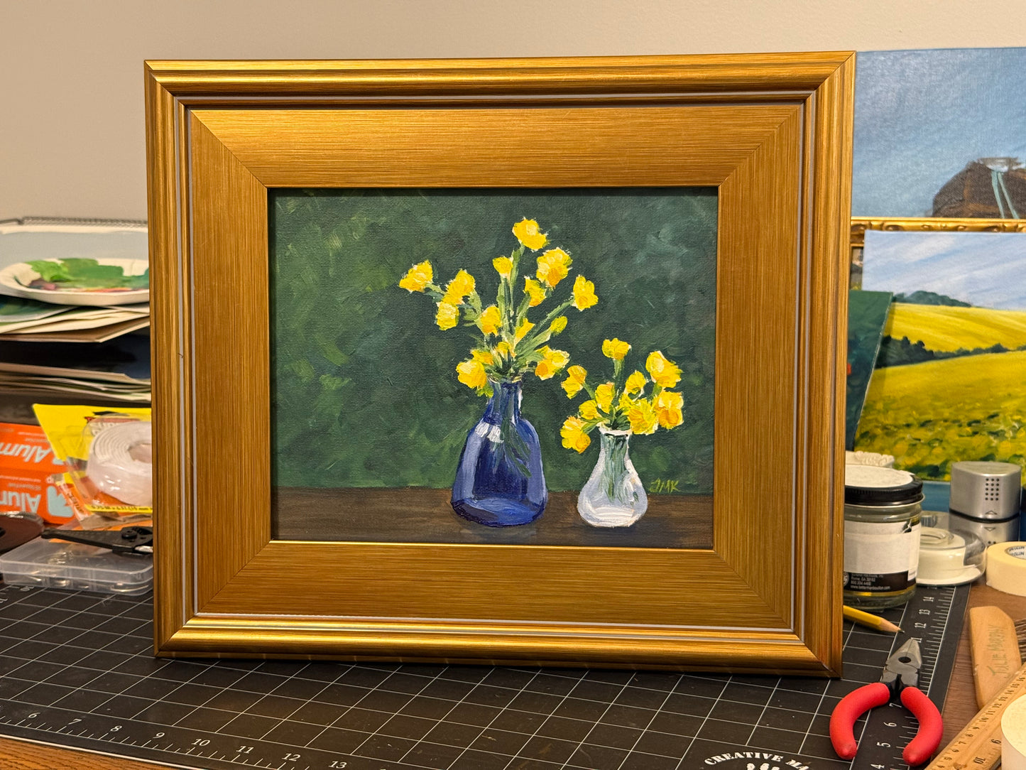 Buttercups Original 8x8" Original Framed Acrylic Painting