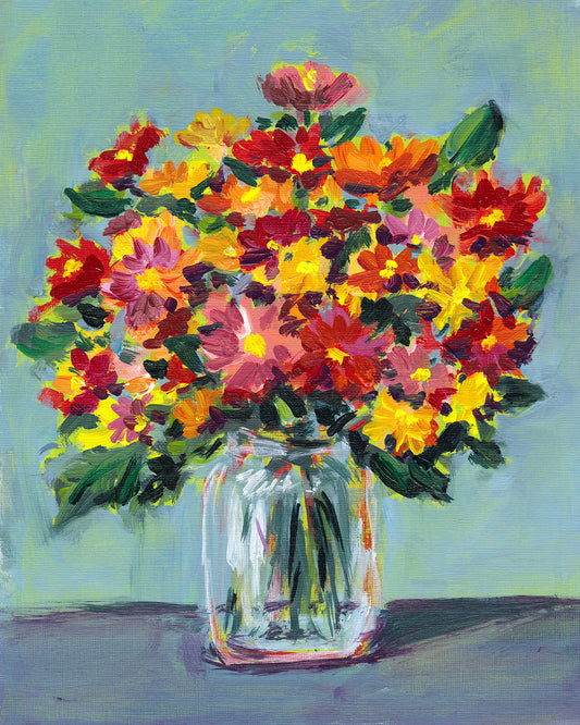 Summer Harvest Bouquet - Original 8x10" Acrylic Floral Painting on Paper