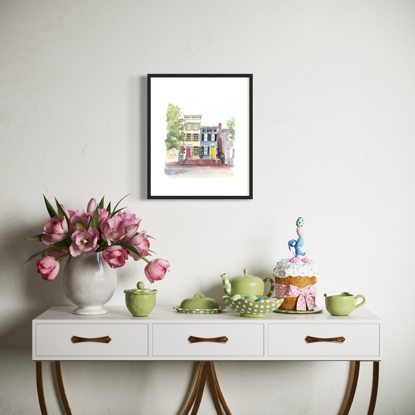 Old Town Alexandria Lee Street Homes - Watercolor Fine Art Print