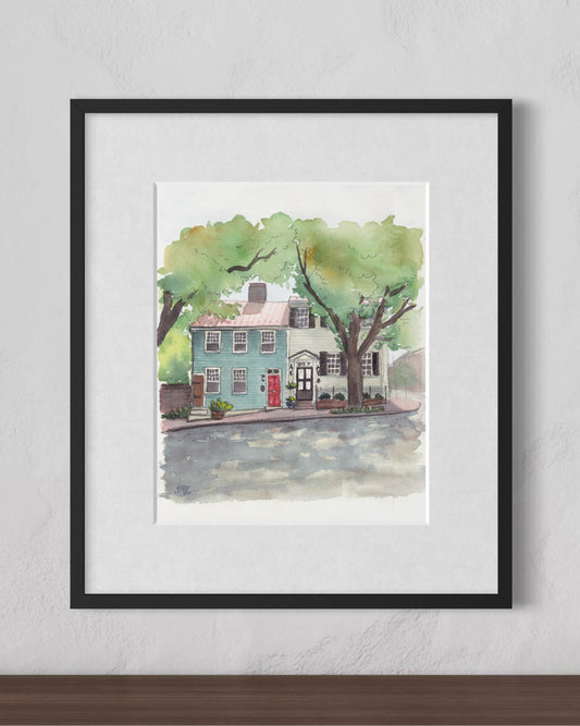Old Town Alexandria Prince Street Homes - Watercolor Fine Art Print