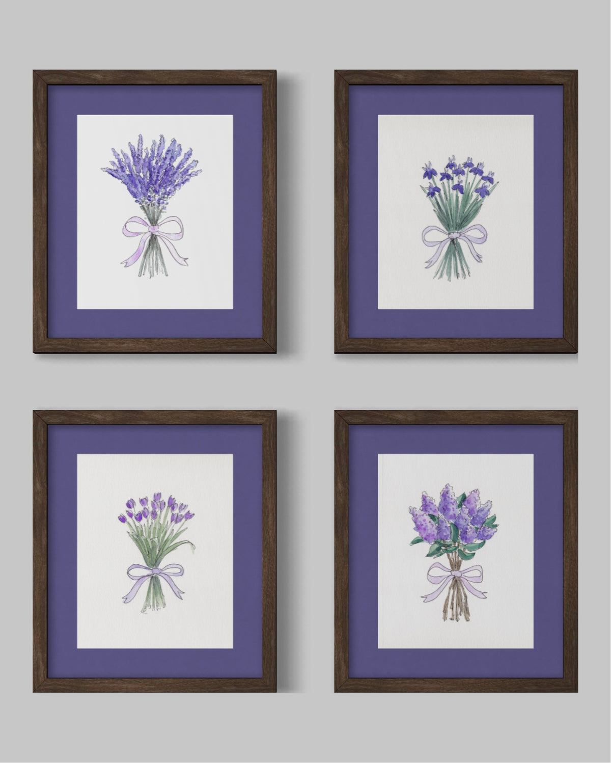 Purple Irises Watercolor Bouquet - Print
