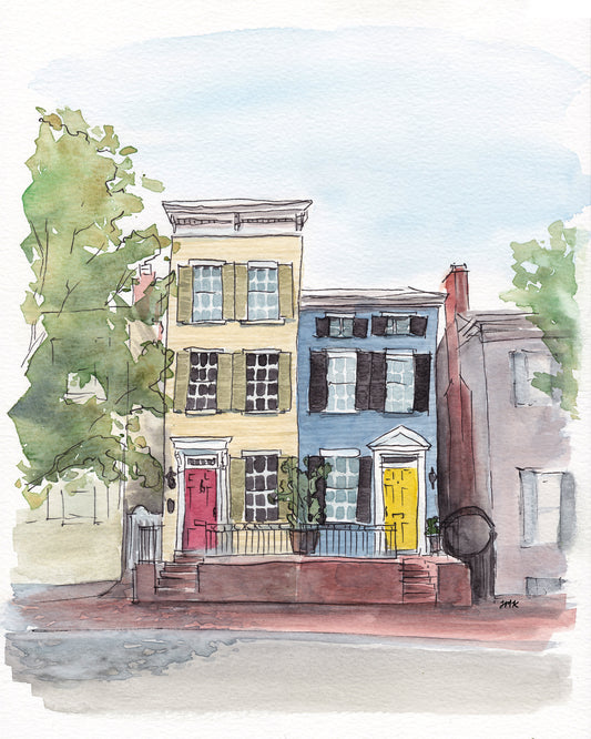Old Town Alexandria Lee Street Homes - Watercolor Fine Art Print