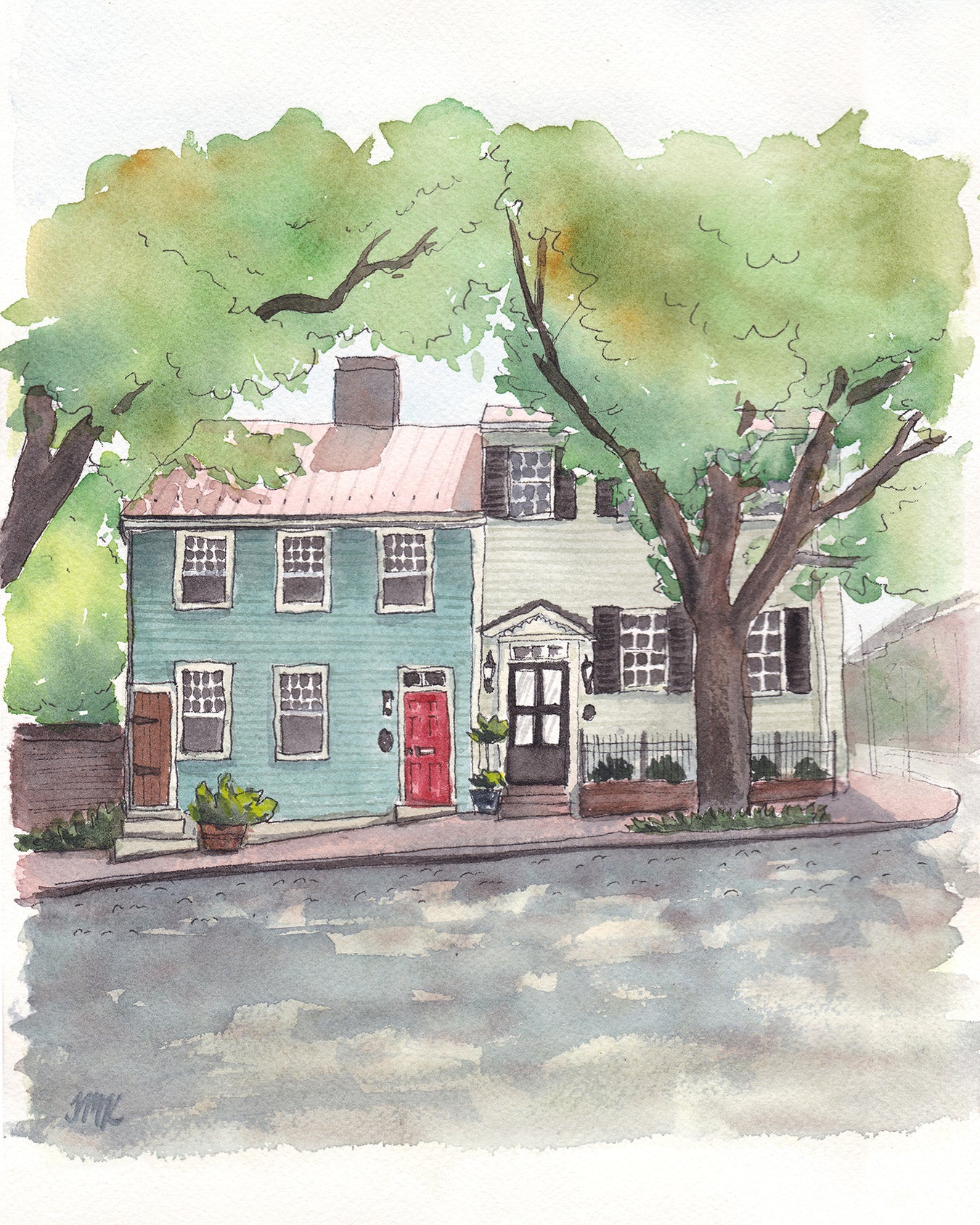 Old Town Alexandria Prince Street Homes - Watercolor Fine Art Print