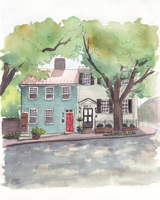 Old Town Alexandria Prince Street Homes - Watercolor Fine Art Print