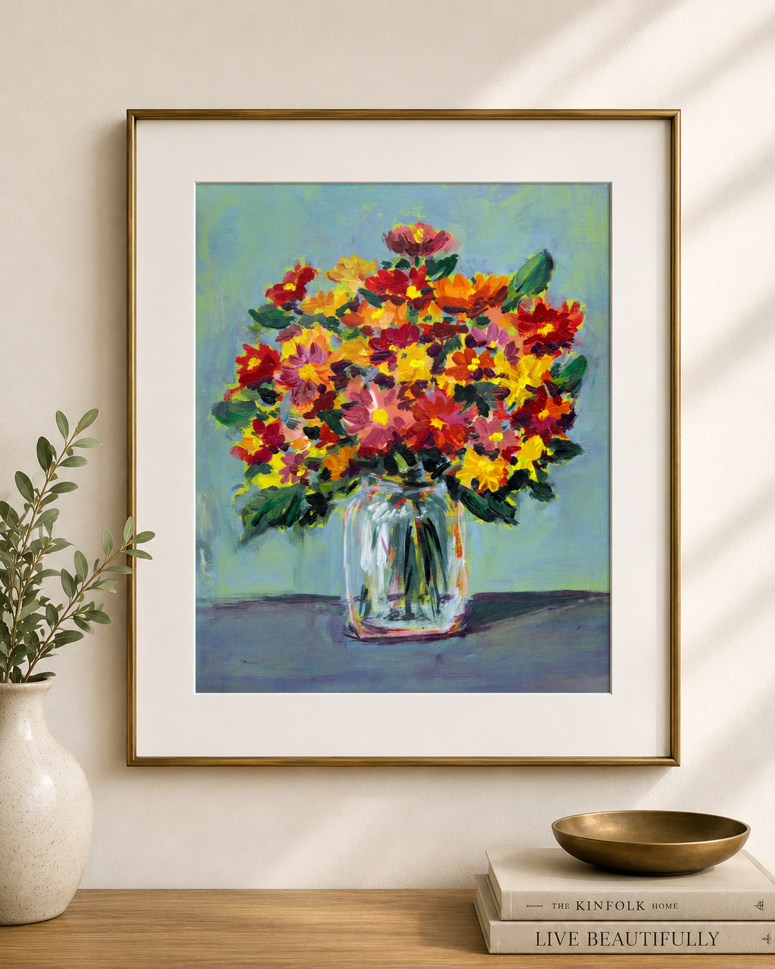 Summer Harvest Bouquet - Original 8x10" Acrylic Floral Painting on Paper