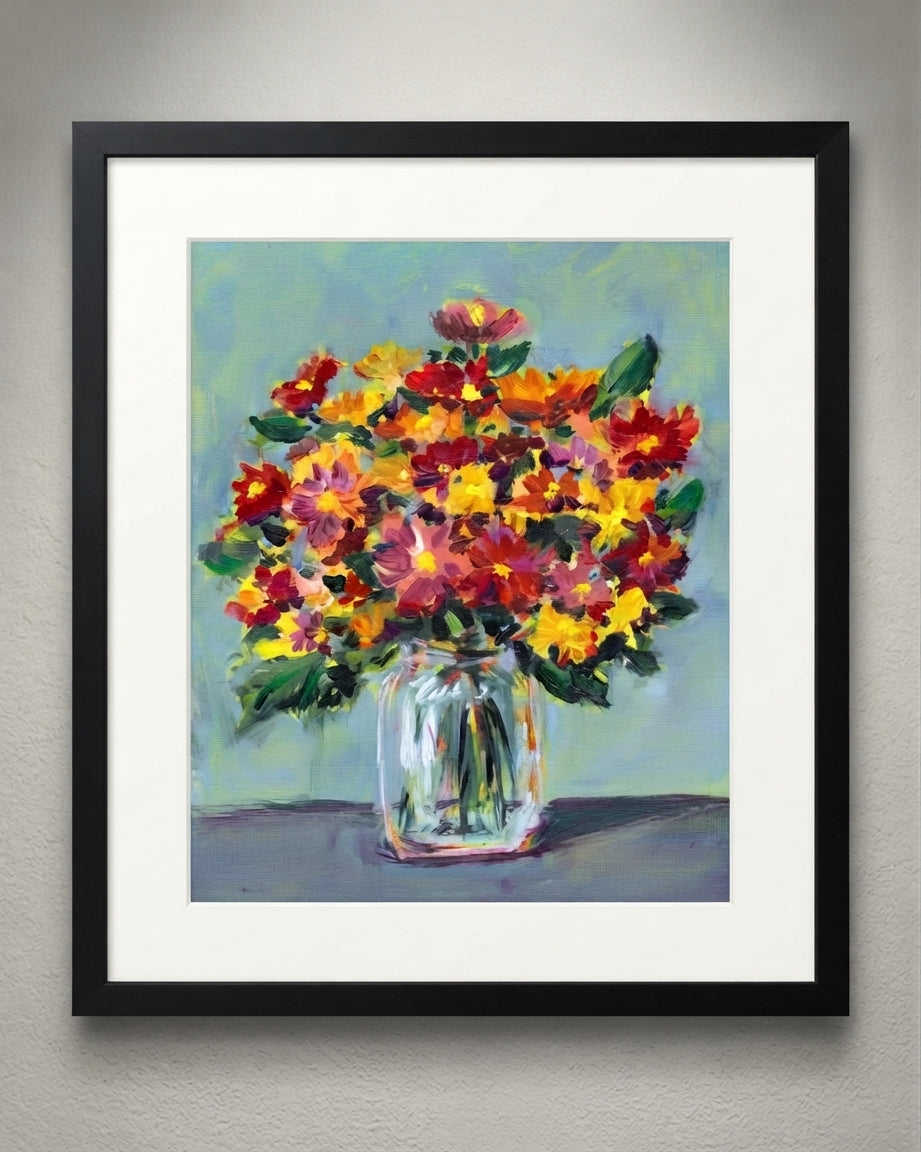 Summer Harvest Bouquet - Original 8x10" Acrylic Floral Painting on Paper
