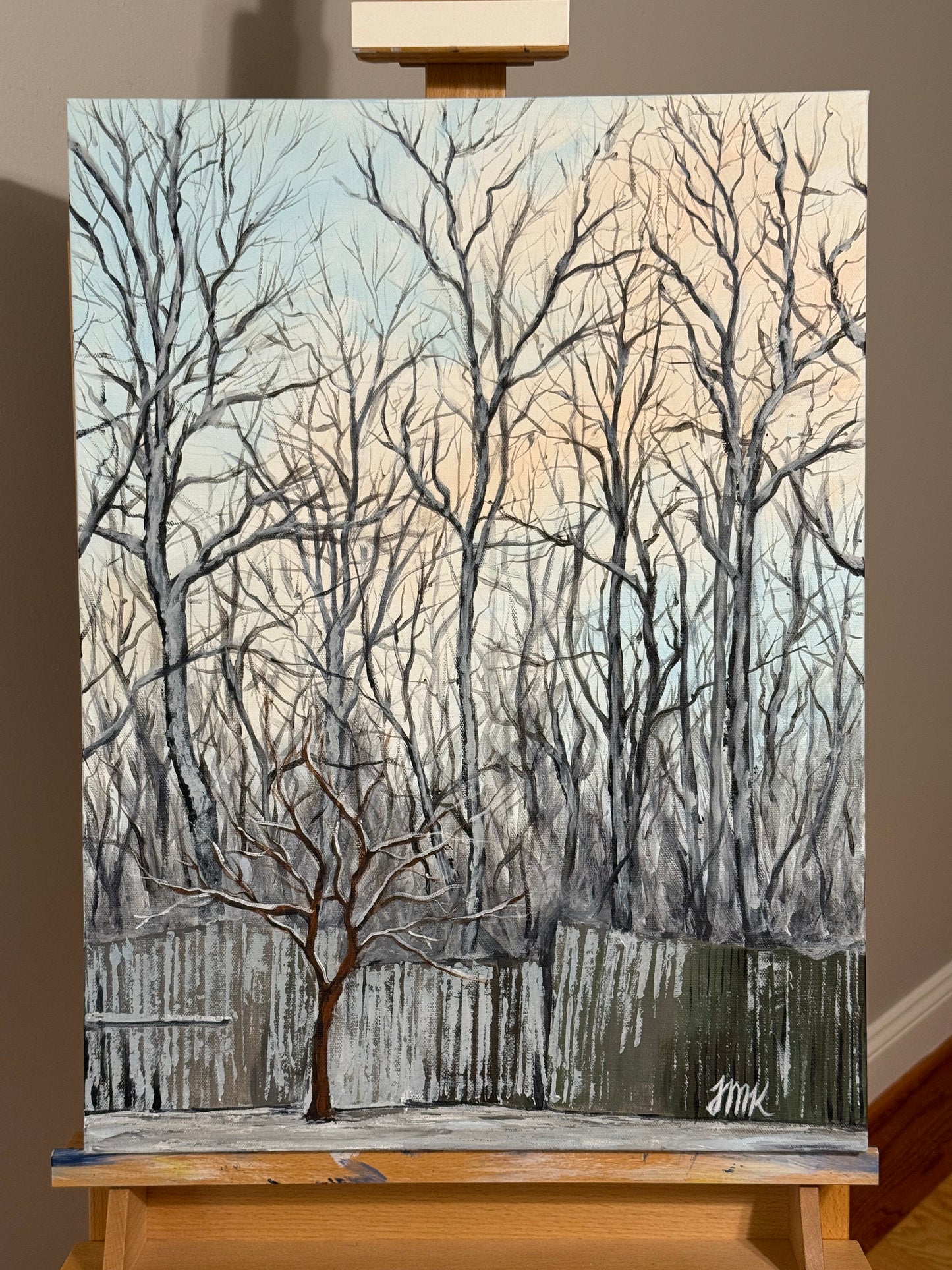 Winter Sunset in the Snow Original 18x24" Acrylic Painting