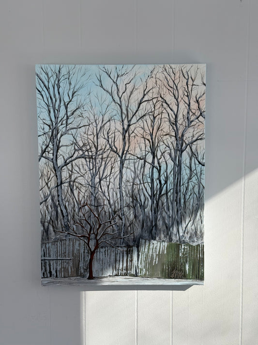 Winter Sunset in the Snow Original 18x24" Acrylic Painting