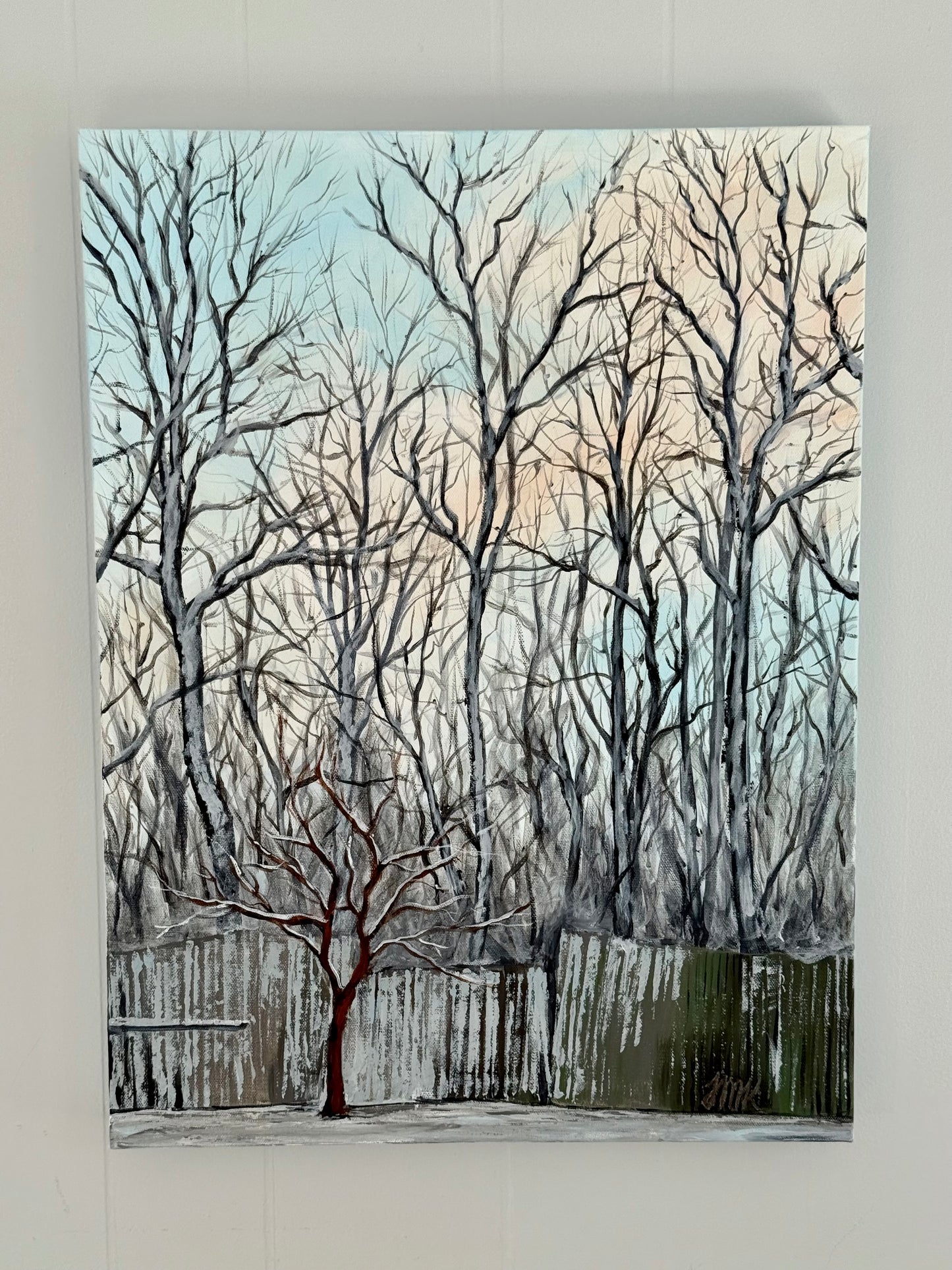 Winter Sunset in the Snow Original 18x24" Acrylic Painting