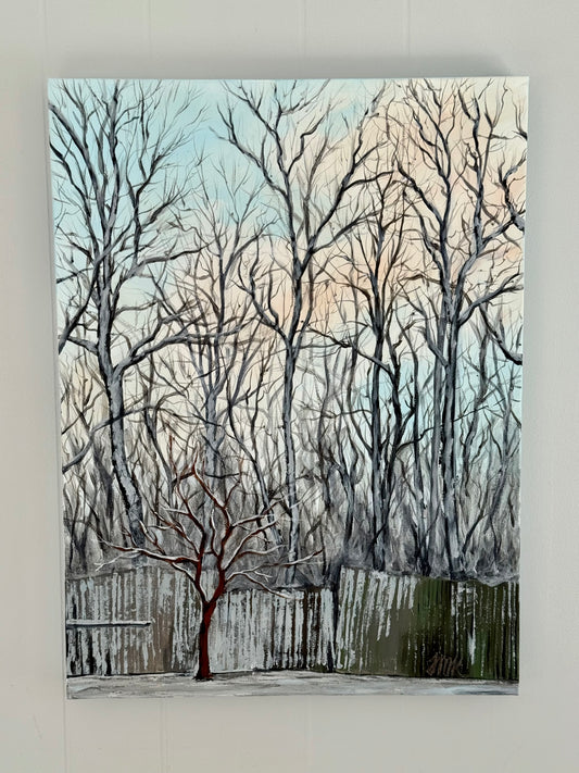 Winter Sunset in the Snow Original 18x24" Acrylic Painting
