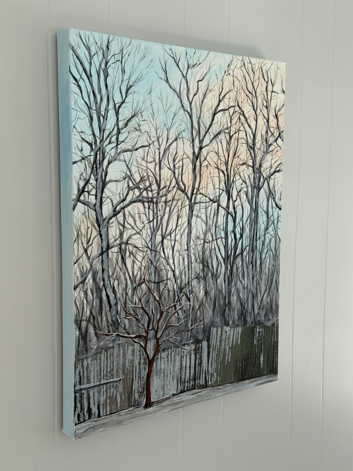 Winter Sunset in the Snow Original 18x24" Acrylic Painting