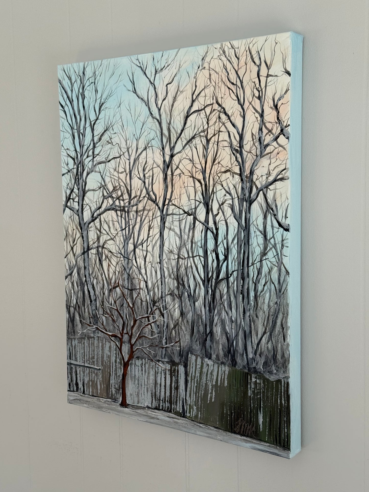 Winter Sunset in the Snow Original 18x24" Acrylic Painting