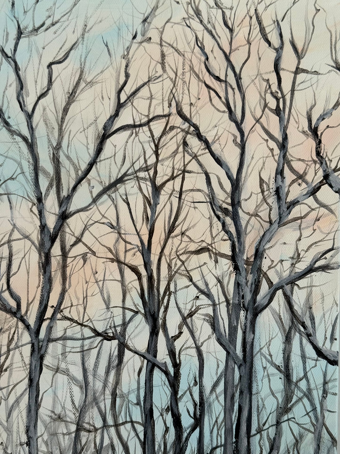 Winter Sunset in the Snow Original 18x24" Acrylic Painting