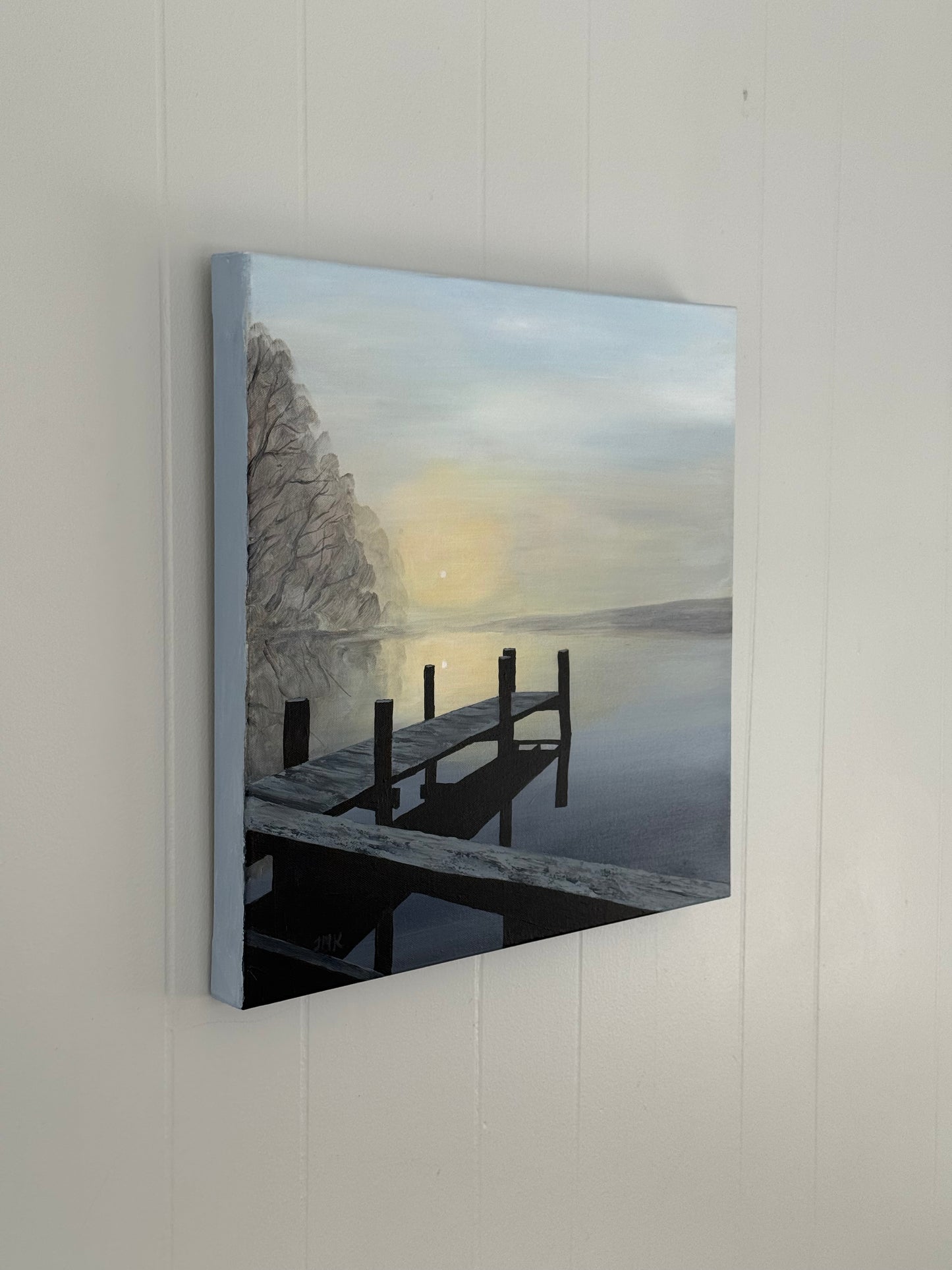 Foggy Sunrise on the Water - 18x18" Original Acrylic Painting