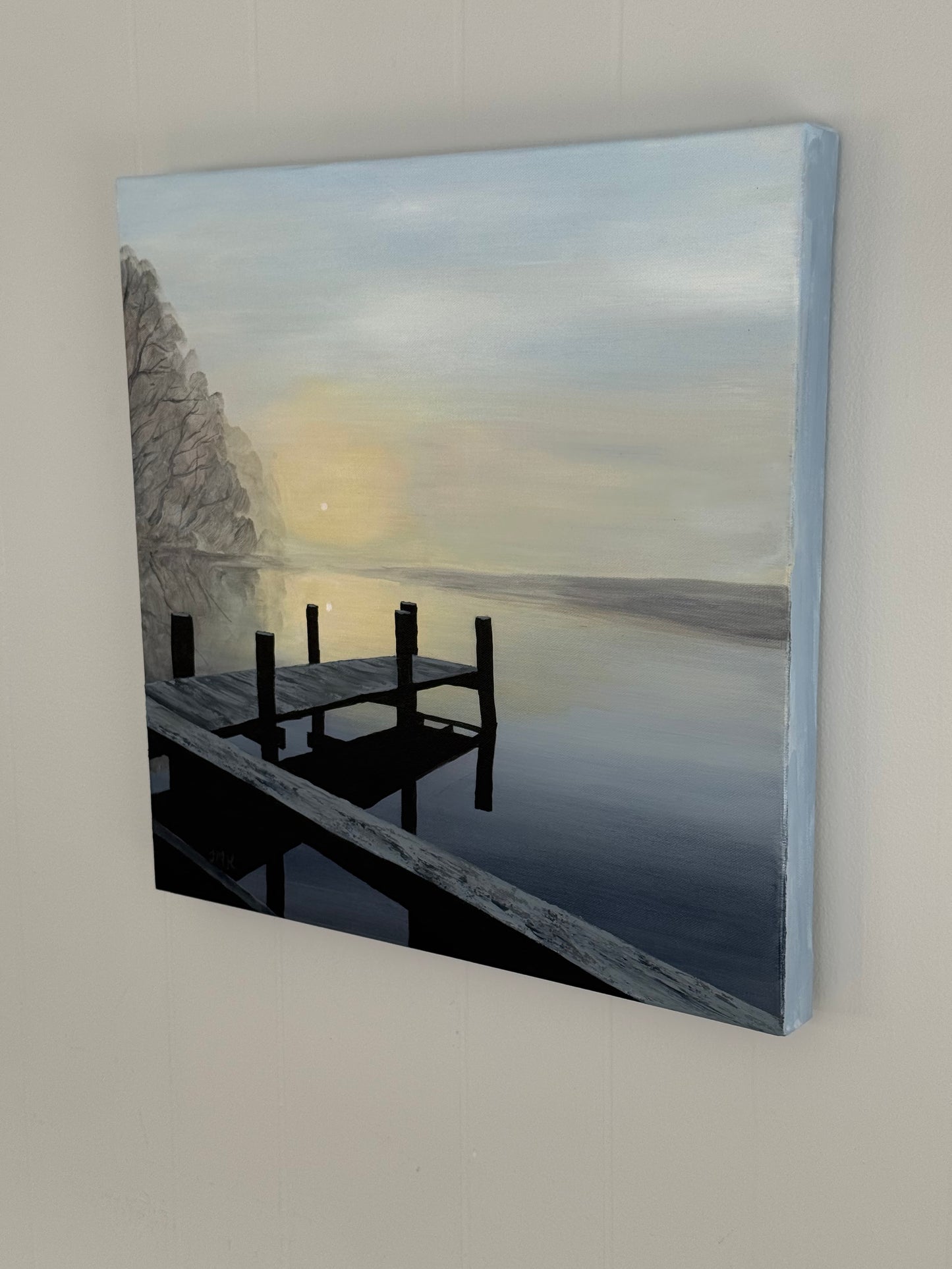 Foggy Sunrise on the Water - 18x18" Original Acrylic Painting
