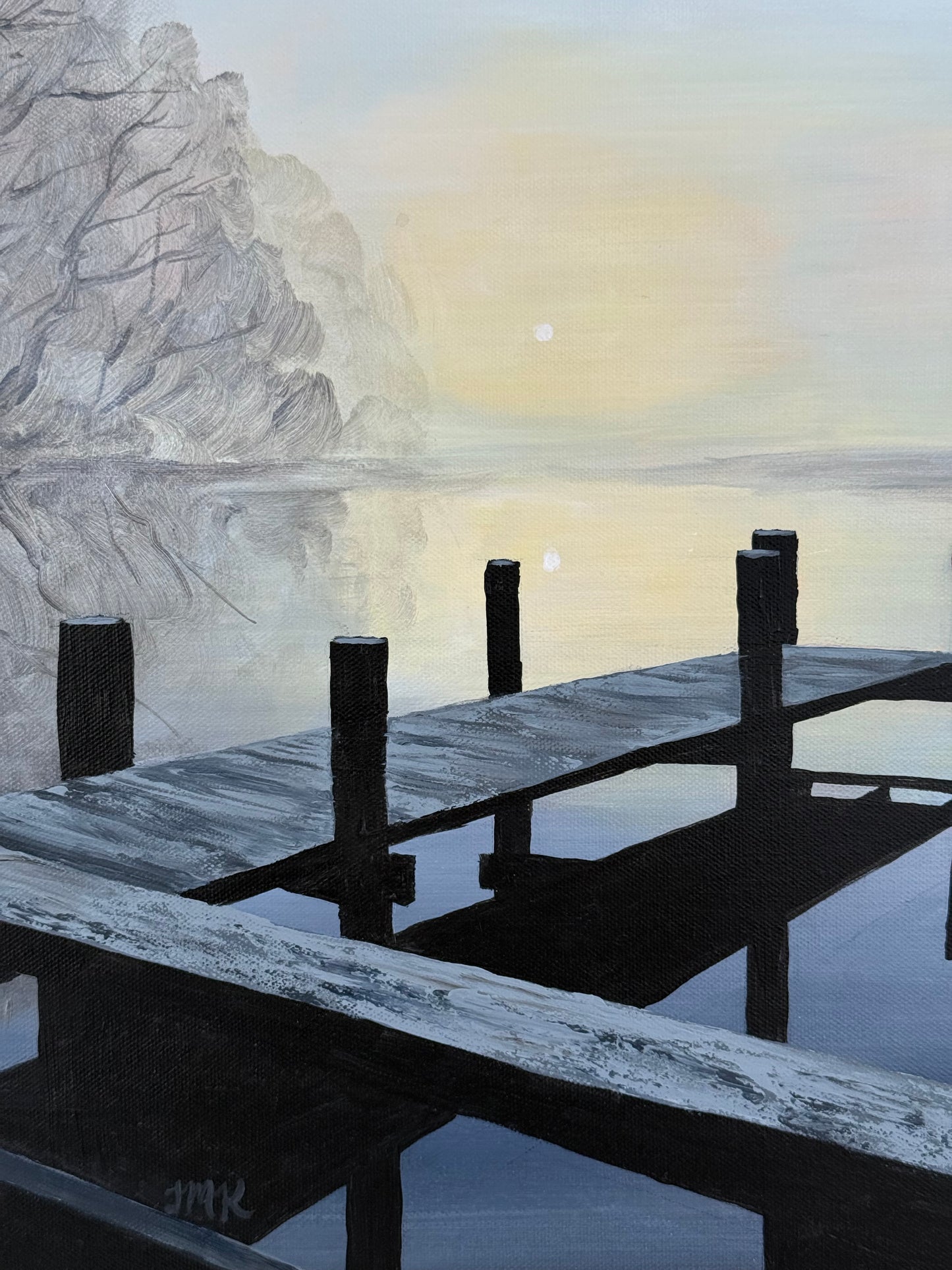 Foggy Sunrise on the Water - 18x18" Original Acrylic Painting