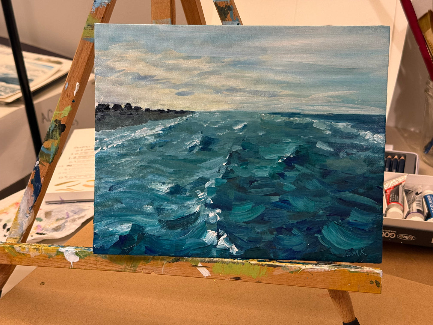 Evening View from the Pier, Outer Banks - 8x10" Coastal Original Acrylic Painting