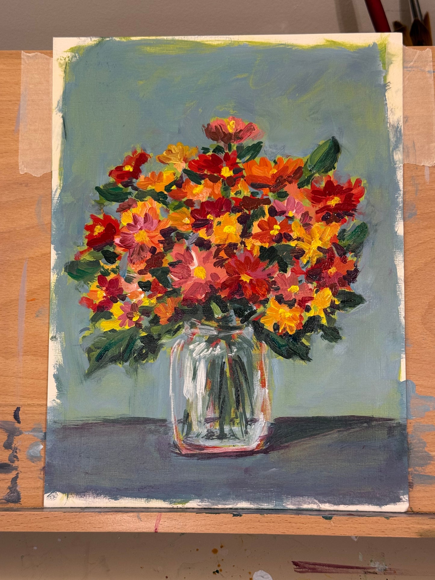 Summer Harvest Bouquet - Original 8x10" Acrylic Floral Painting on Paper