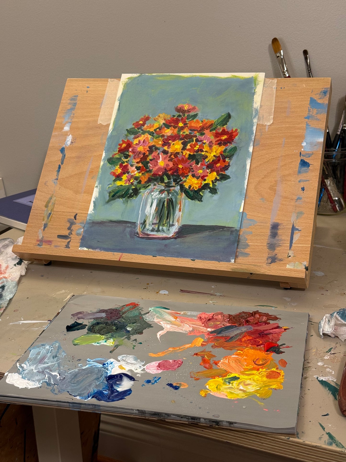 Summer Harvest Bouquet - Original 8x10" Acrylic Floral Painting on Paper