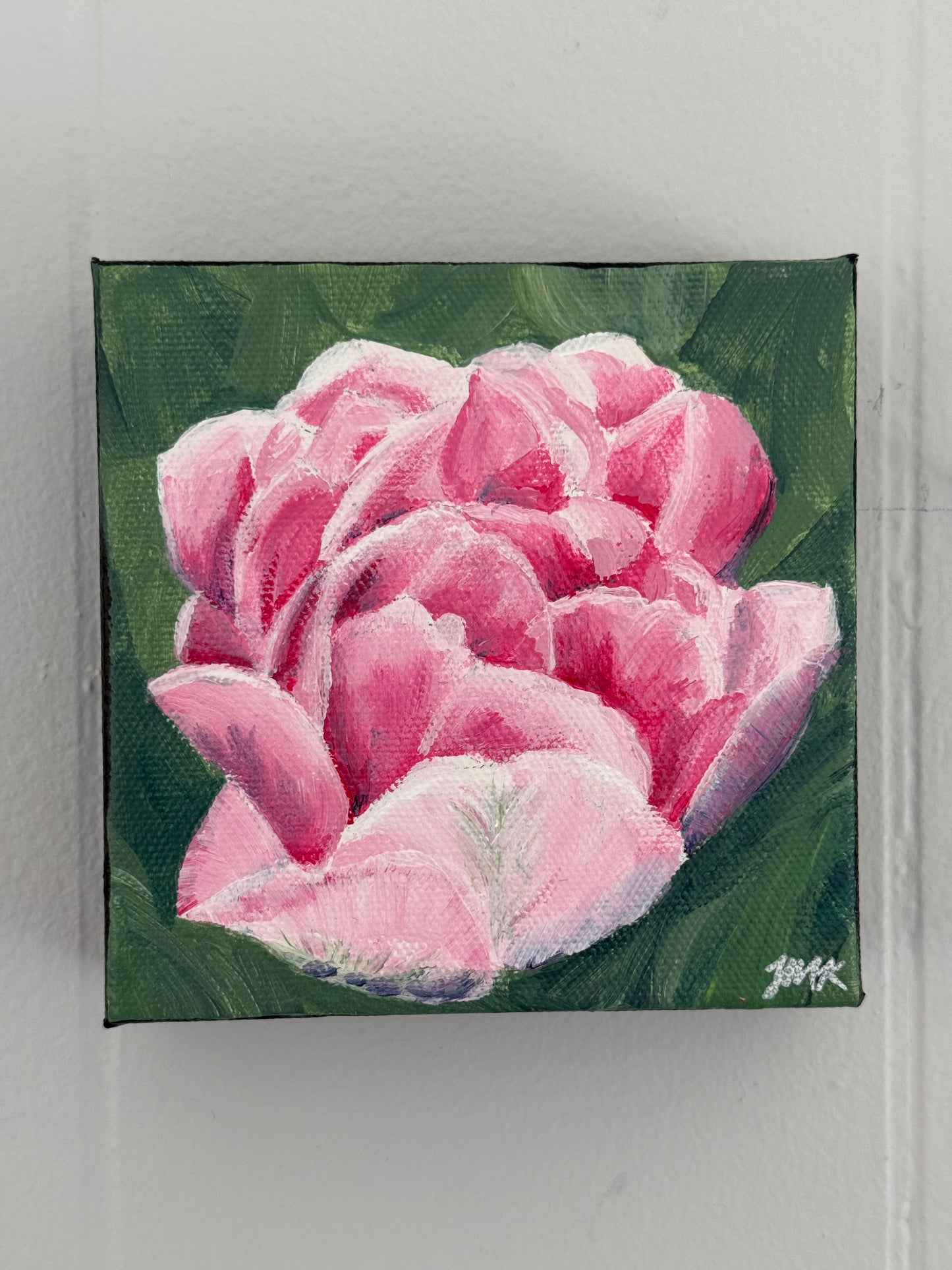 Pink Tulip Blossom Floral Painting - Original Acrylic Art, 5x5"