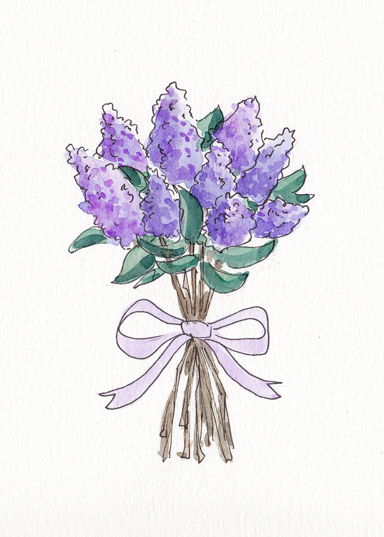 Purple Lilacs Watercolor Bouquet - Print