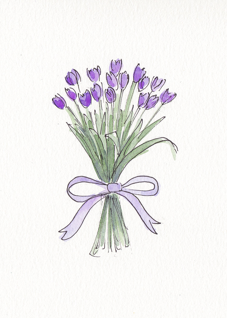 Purple Tulips Watercolor Bouquet - Print